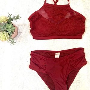 Red Two Piece Plus Size Bikini with High Waist
